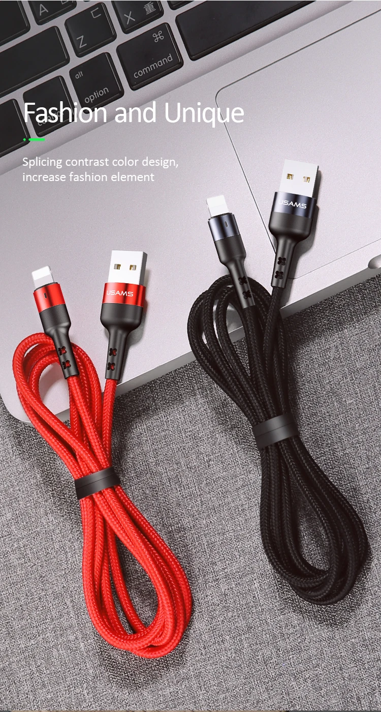 USAMS для usb lightning Кабель короткий 0,5 м 1 м 2 м Быстрая зарядка данных зарядное устройство для мобильного телефона для iPhone xs max xr 8 7 6s plus ipad светодиодный
