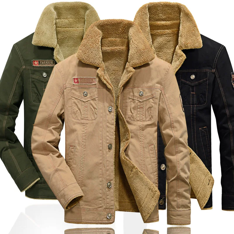 Модная мужская зимняя теплая куртка, толстая флисовая Мужская куртка, повседневная мужская хлопковая куртка с меховым воротником, Военная ...