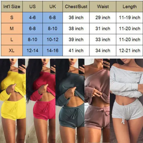 

Women Sports Suit Crop Top Shorts Outfit Workout Clothes Tracksuit Summer Drawstring Off Shoulder Fitness 2PCS Set