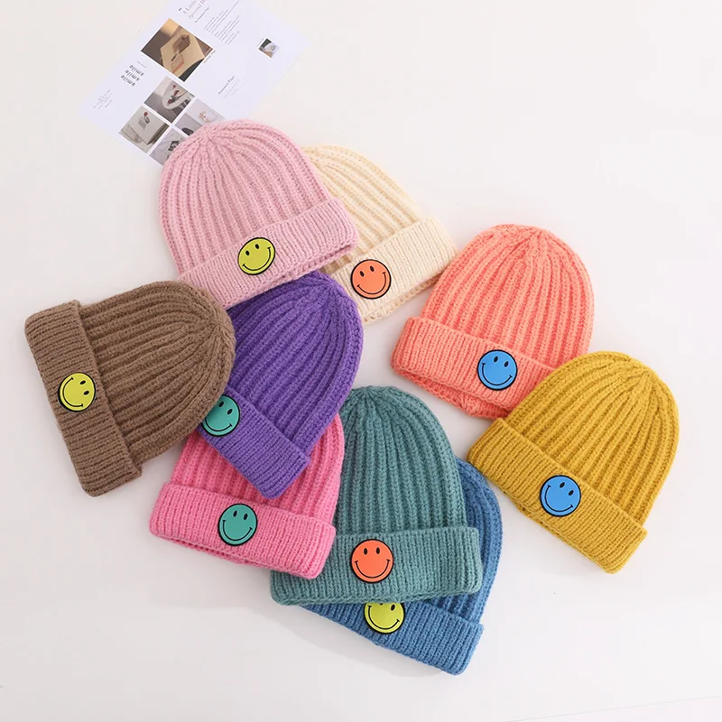 Doitbest 2 to 6 Years old Winter hat for kids beanies Patch smiley Child knit Beanie hats warm baby kid girls Earflap caps | Аксессуары