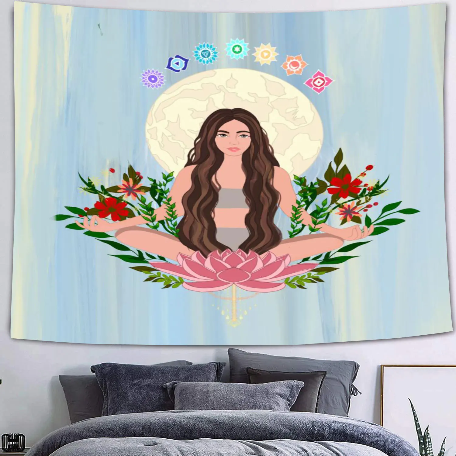 

Indian Seven Chakra wall Tapestry Psychedelic 3D Printing Home Decor Background Bedroom Living Room Wall Hanging 100% Polyester