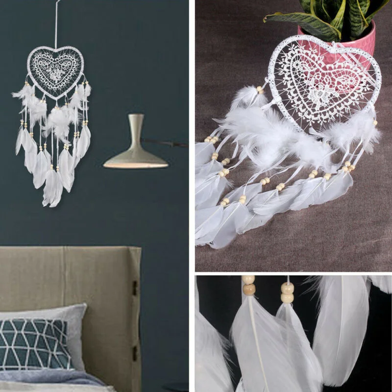 

Heart Shape Feather Pendant LED String Light Home Hanging Decor White US