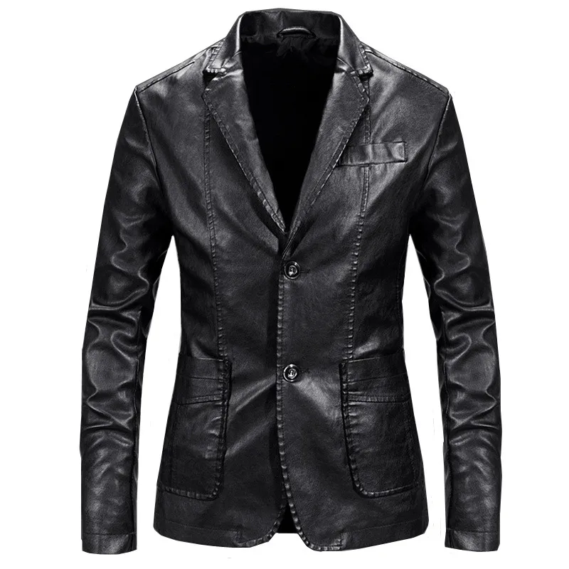 2019 осенне зимняя мужская модная куртка из искусственной кожи с машинками
