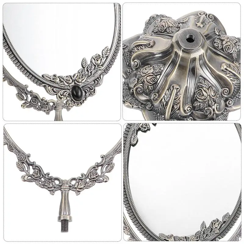 Зеркало для макияжа античное бронзовое настольное с подставкой металлическое 1