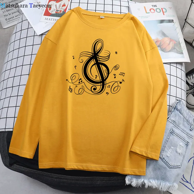 

Autumn Funny Music Singing Printing Woman Tshirts Fashion Casual O-neck T Shirt Multicolor Korean Style Loose Femme T-shirts