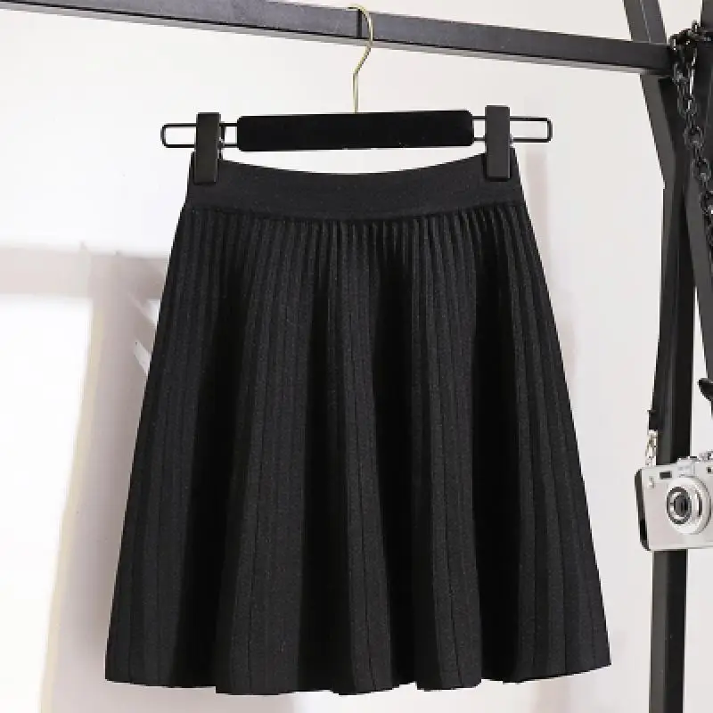 

Spring New Women's Pleated Skirt Style High Waist Solid Fashion Knitting Warm Skirts