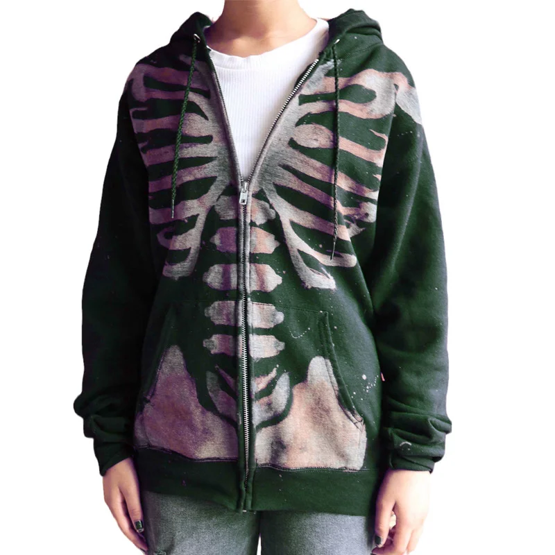 

Women's Sweater Coat Autumn Winter New Halloween Skull Long Sleeve Hoodie Women Zipper Cardigan Jacket Thick Coat