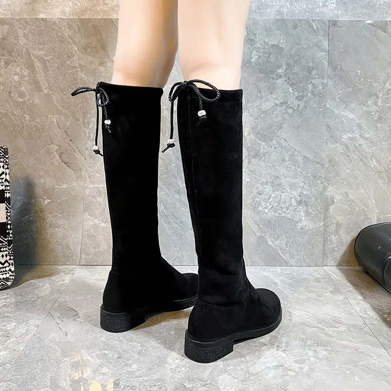 

Botas De Mujer Fashion Knee High Boots 2021 Winter Women Shoes Zipper High Heel Boots Sewing Thick Heel Ladies Boots New Black