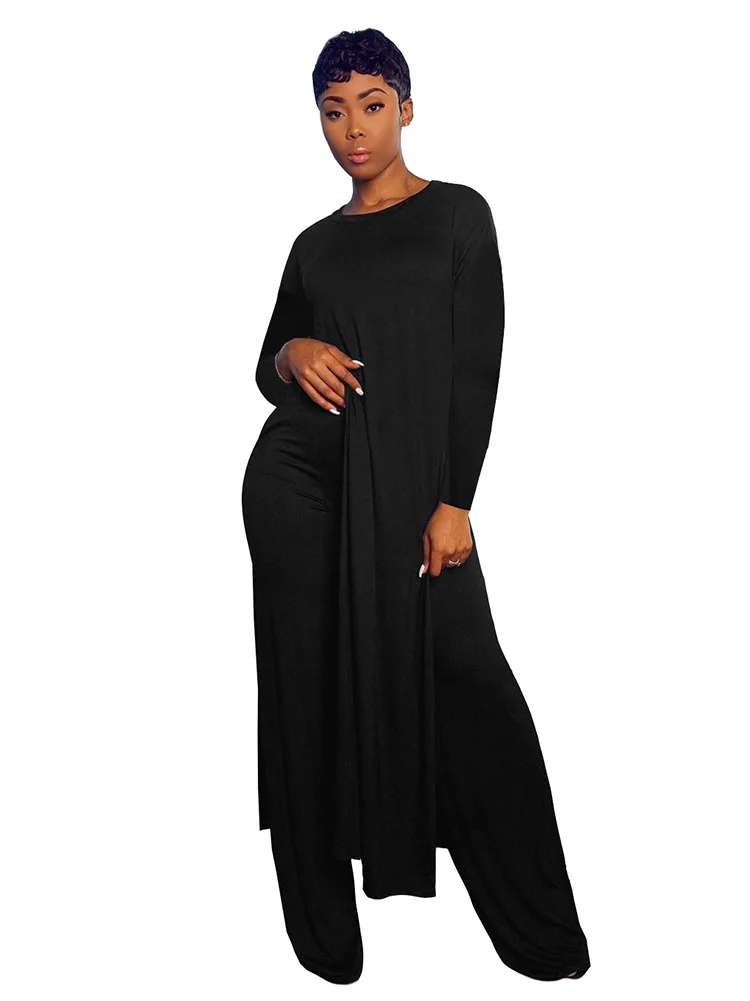 Женский комплект из двух предметов однотонный Длинный топ с круглым вырезом и