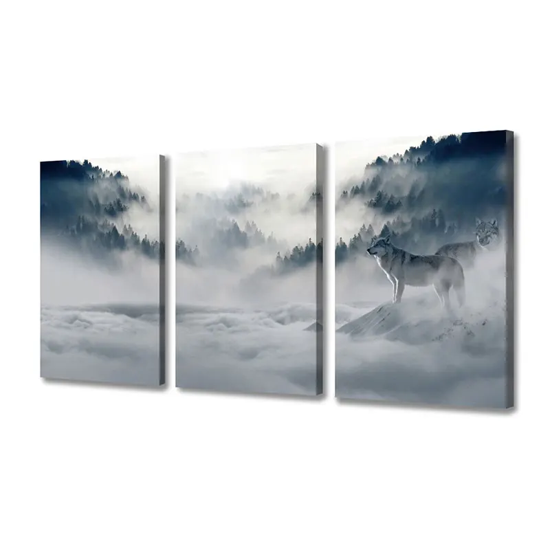 Картина на холсте настенная печать 3 шт. Лесной Волк пейзаж картина закат постеры