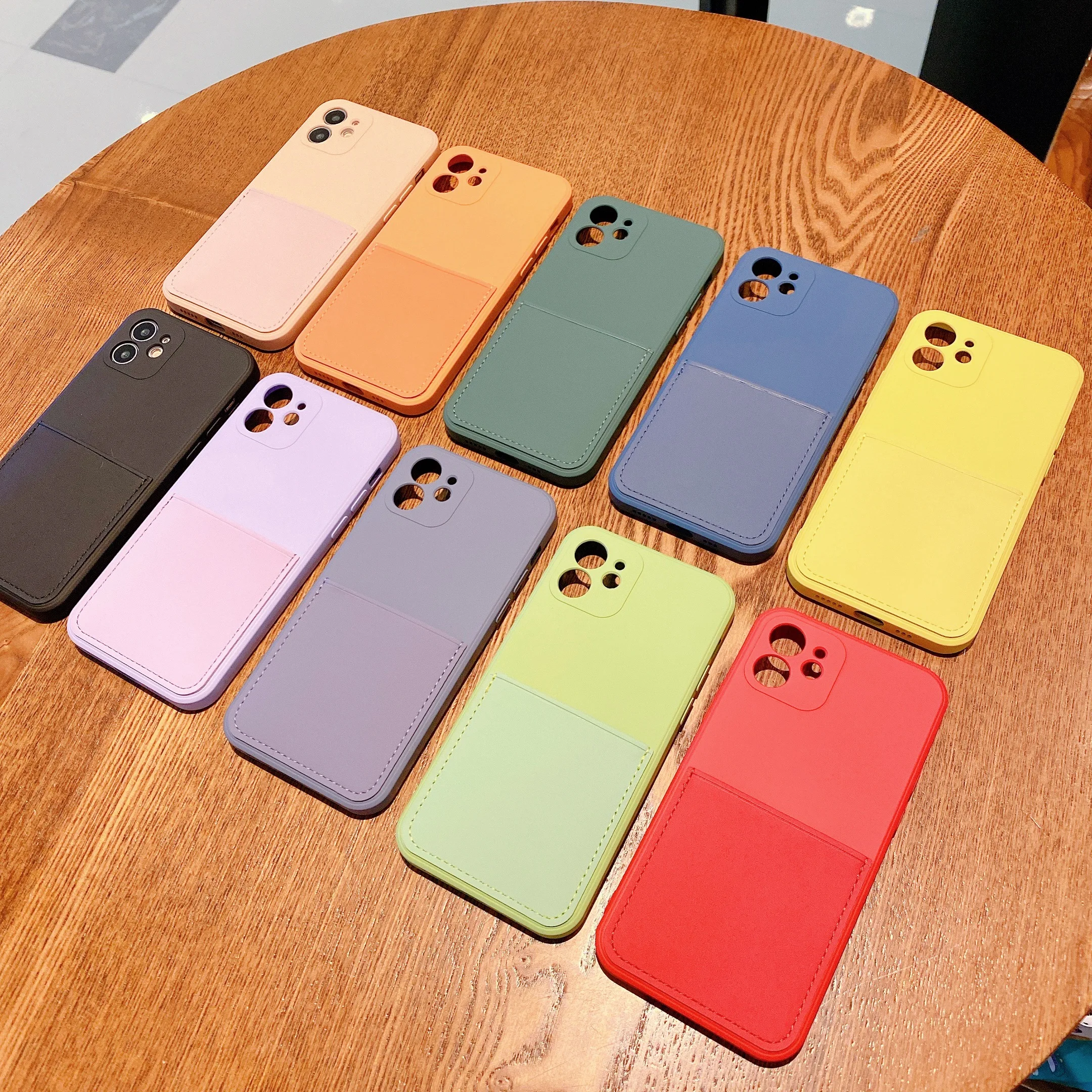 

Liquid Silicone Luxury Case For Apple iPhone 11 12 Pro Max mini SE 2021 X XR XS Max 7 8 Plus Card Strap Holder Shell Case Cover