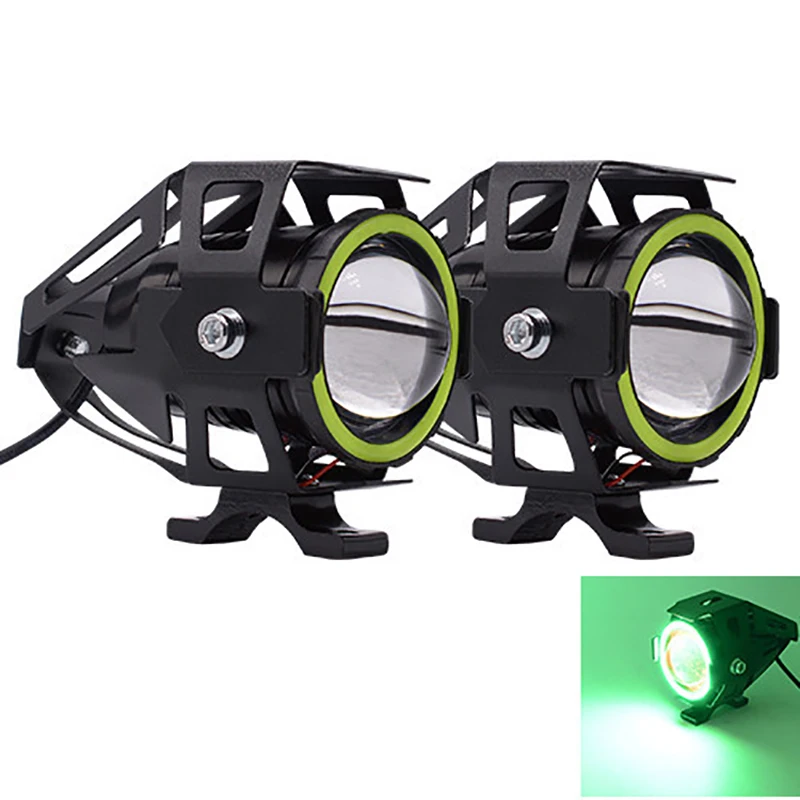 

2PCS Motorcycle Headlight Angel Eye Devil Eye 3000LM Moto Spotlight U7 LED Driving Fog Spot Decorative Lamp Green