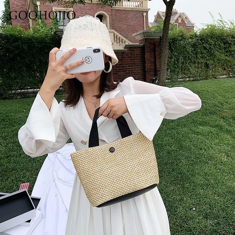 

2021 New Summer Women's Korean Idyllic Woven Handbag Simple Seaside Holiday Straw Woven Women's Bag Fashion High-capacity