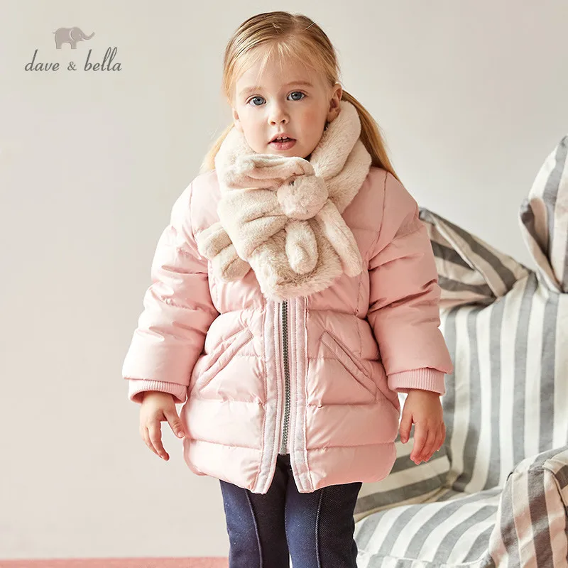 DB11672 dave bella зимнее пуховое пальто для маленьких девочек детская куртка с шарфом