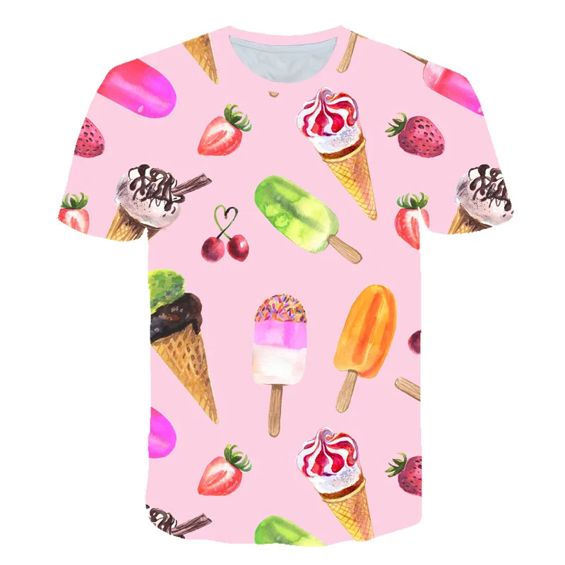 Новые летние Harajuku женские футболки и принтом в виде мороженого Корейском стиле