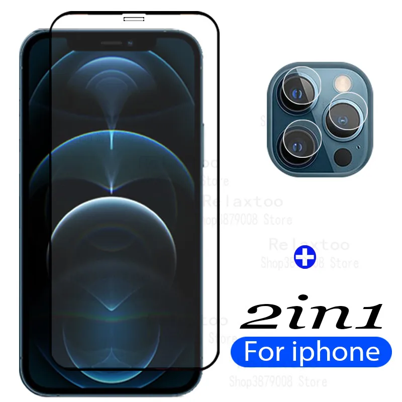 

Закаленное стекло 2 в 1 для iPhone 12 mini, 12 Pro Max, Защита экрана для iPhone 12 mini i, 12 Pro Max, стекло для объектива HD