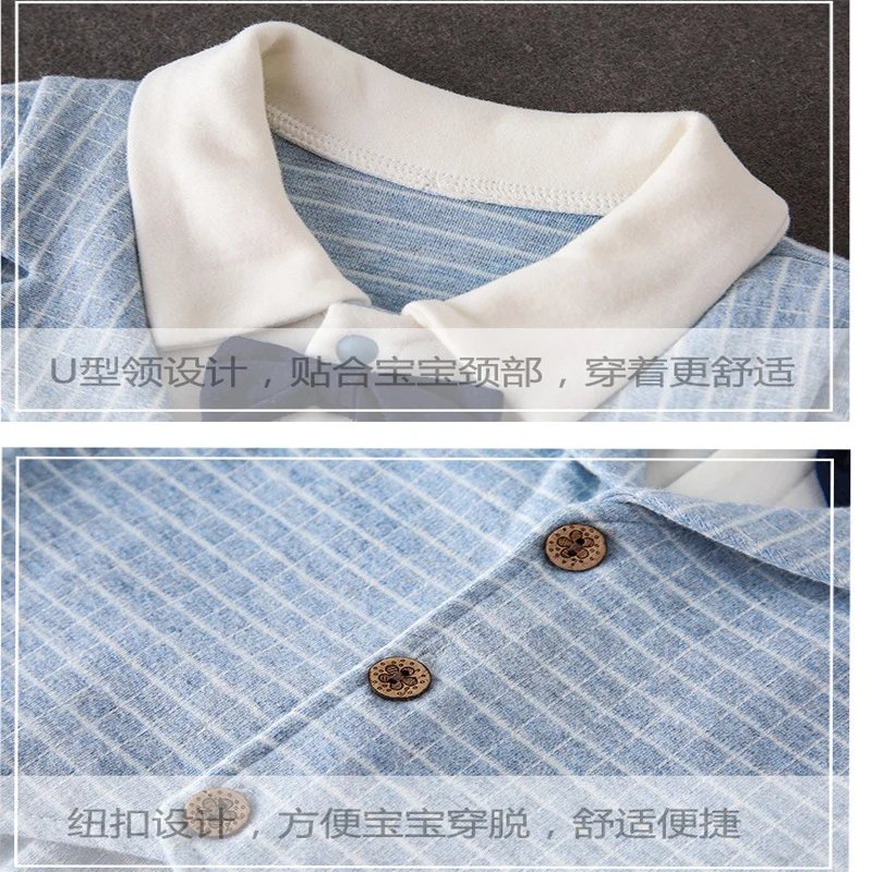 Весенний комплект одежды для маленьких мальчиков комбинезон в клетку костюм