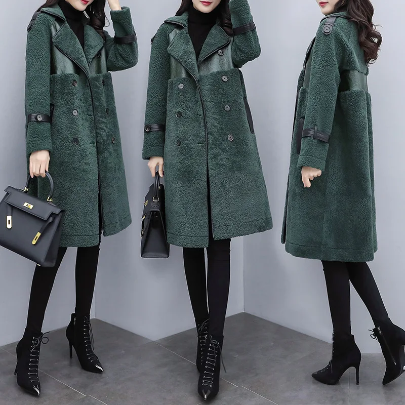 

2022 New Women 's Winter Korean -Style Faux Lambswool Mid-Length Jacket Fur Coat Шуба Дубленка Женская Зимняя Manteau Femme
