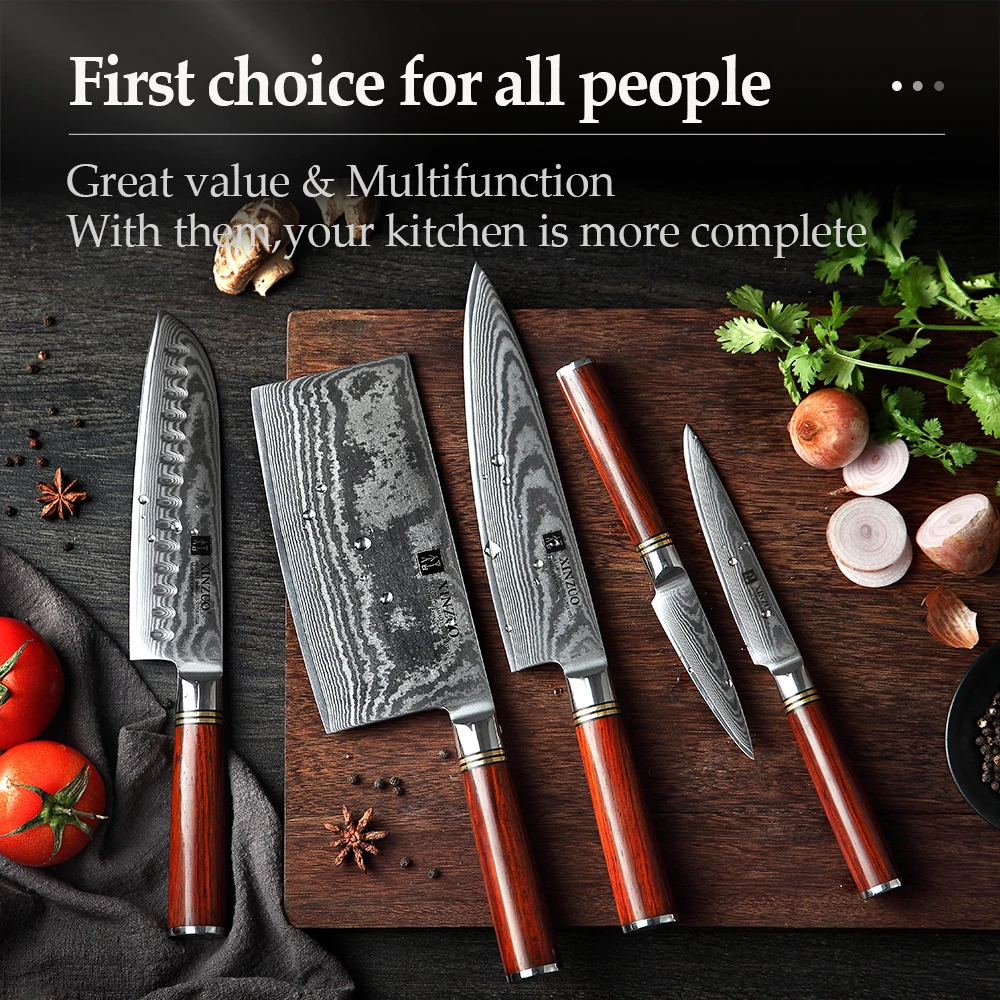 

2020 XINZUO 6PCS Pro Damascus Steel Chef Knife Set Kitchen Magnetic Knife Holder Japanese Damascus Stainless Steel Knives Set