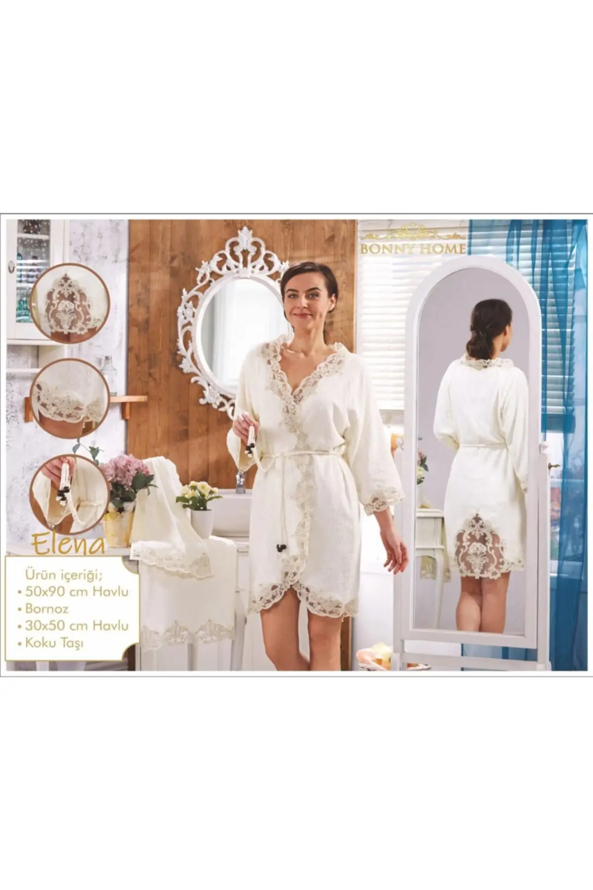 

Elena Cream Ladies French lace Dowries Bride Bath Honeymoon Women Robe Set