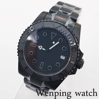 new 40mm mens top luxury mechanical sterile watch sapphire glass black case ceramic bezel date window nh35 movement automatic