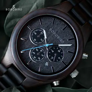 Часы наручные мужские с деревянным ремешком, брендовые Роскошные милитари, с хронографом, деревянная Подарочная коробка, под заказ