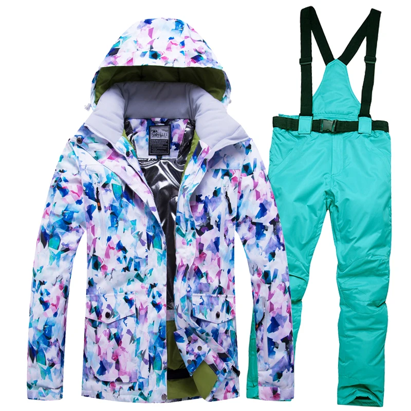 Color 12 Женский лыжный костюм Одежда для сноуборда брюки Лыжная куртка с капюшоном Брюки ветрозащитная водонепроницаемая верхняя спортивная одежда Женский комплект - Цвет: Color 12
