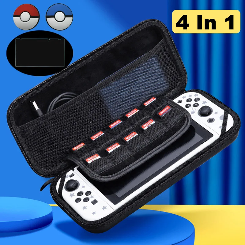 

4 In 1 Hard Shell Carrying Case For Nintendo Switch OLED 2021/Switch Storage Protective Bag Accessories For Zelda Pokemon Fans