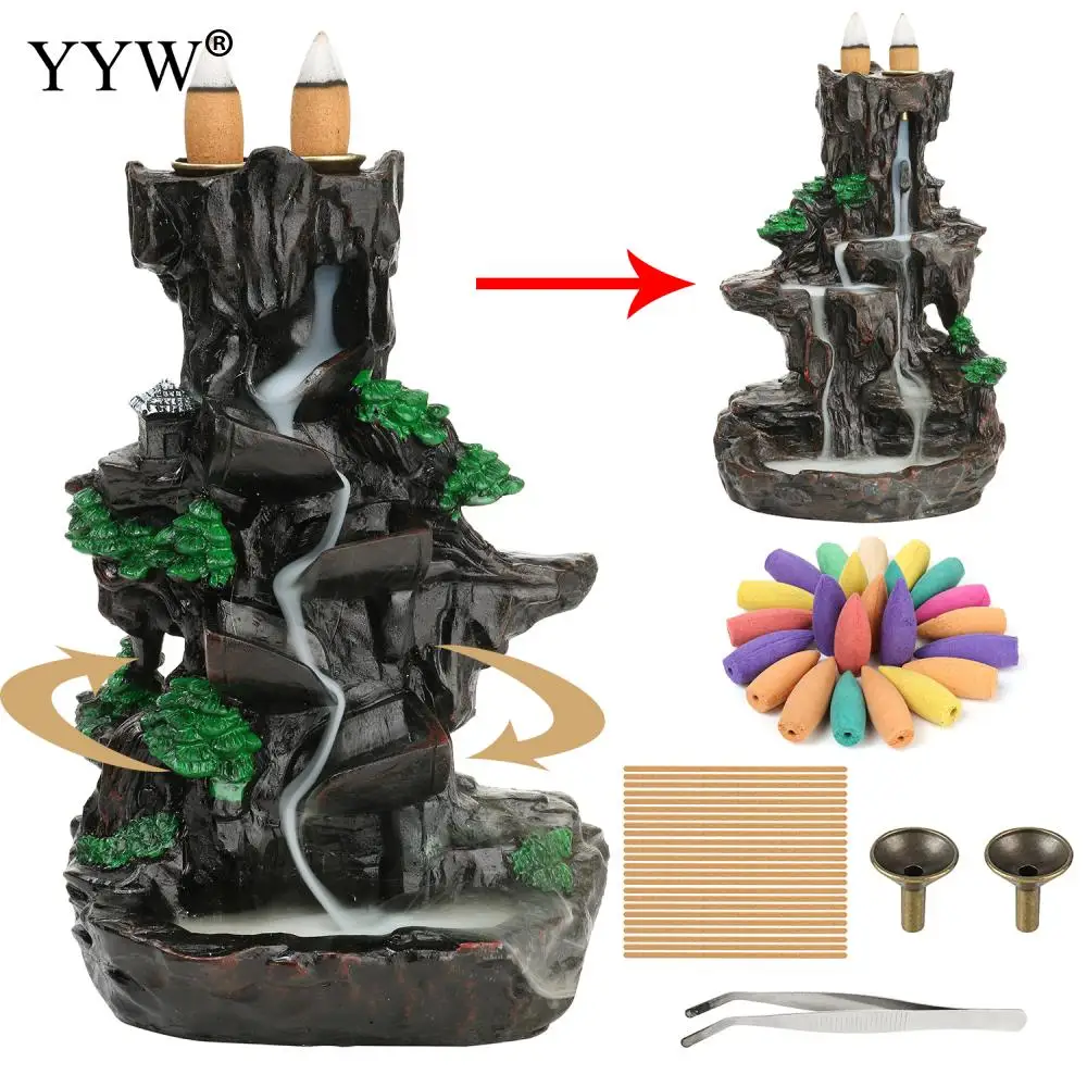 

Double-Sided Resin Backflow Incense Burner High Mountain Flowing Water Creative For Home Or Office Ornaments Incense Holder