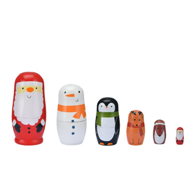 

Matryoshka Six layer Christmas Toys Russian Dolls Children Wooden Cartoon Kids Toys Gifts Educational Kid's Christmas Gifts