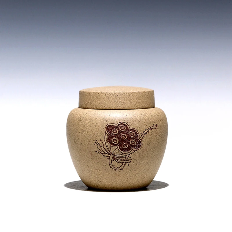 

Buyile pot] Yixing purple sand tea storage pot awakening tea pot raw ore section mud carved lotus seed tea pot or two