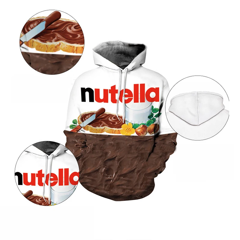 Для мужчин 3D толстовки с капюшоном и принтом; Сезон Зима; гамбургер Nutella пончик Еда Для мужчин s Толстовка для женщин; Большие размеры Унисекс Мужская Уличная пуловеры