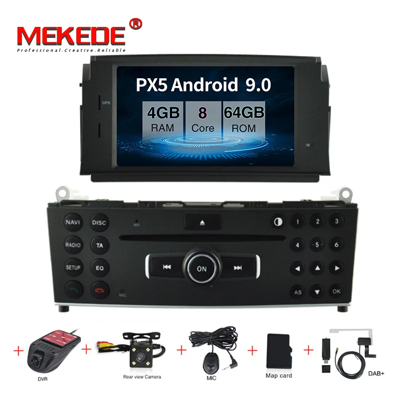 add camera dvr dab PX5 android 9,0 4 Гб+ 64 Гб автомобильное радио gps навигация для Mercedes Benz C200 C180 W204 2007-2010 с wifi BT carplay USB navi - Цвет: add camera dvr dab