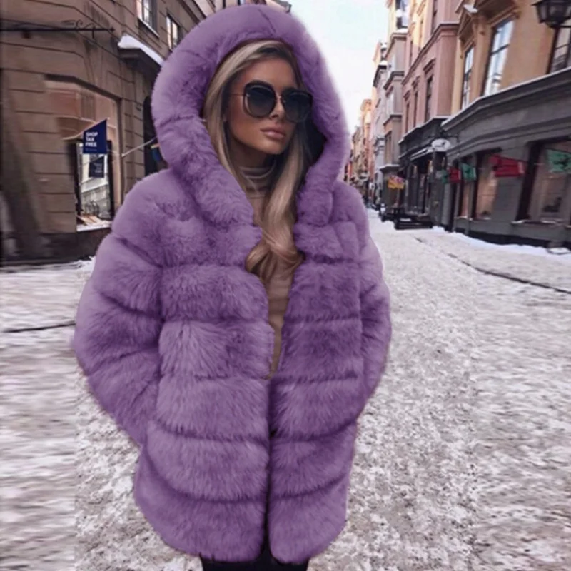 2020 New Arrival Female Faux Fox Fur Coat Women Long Sleeve Hooded Fur Fashion Factory Faux Fur Coat шуба женская пальто