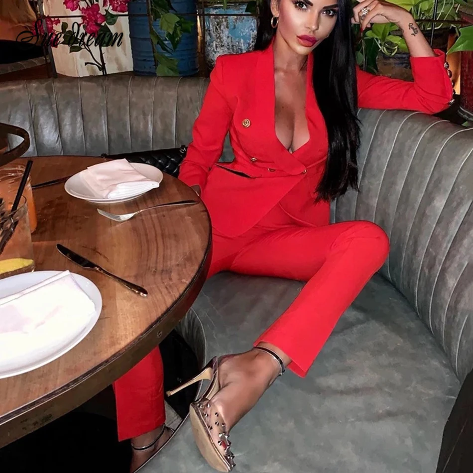 Женский комплект из 2 предметов лето 2021 красный розовый блейзер пуговица длинный