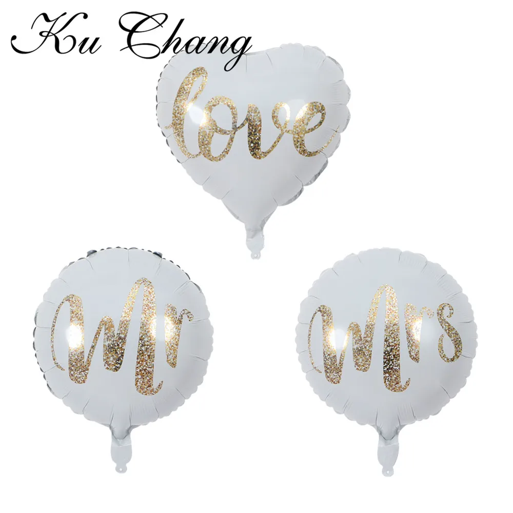 

18inch Round White Gold Glitter Print foil Balloons bride to be marriage Wedding Valentine's Day Air Globos Supplies