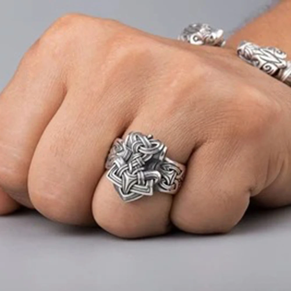 

Pure tin original handmade retro personality middle index finger opening male and female ring ring ring fashion