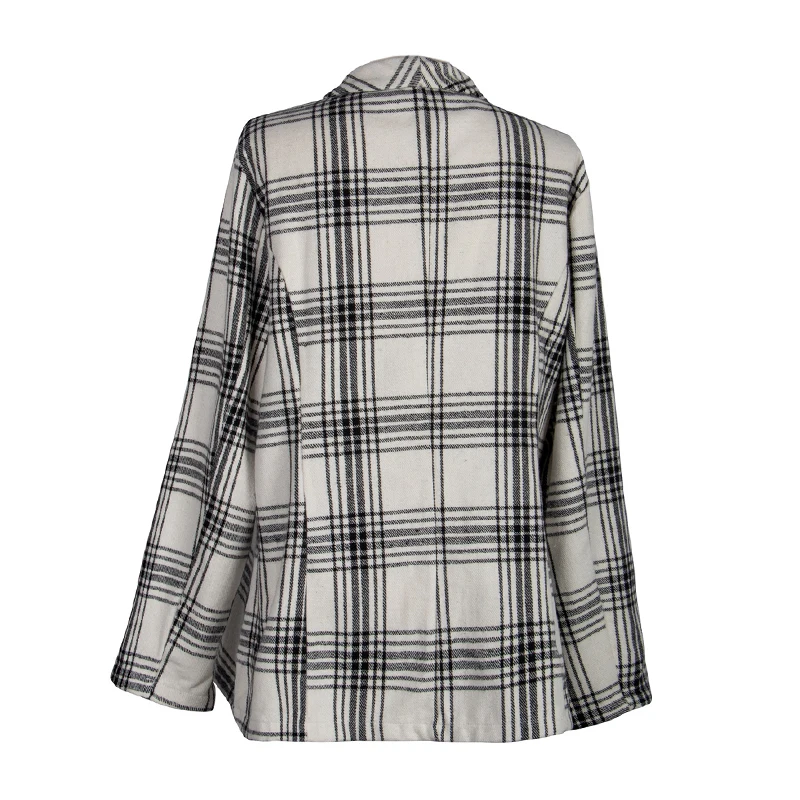 

SWEETKAMAFashion Autumn Plaid Blazers Women's Jacket Work Office Lady Suit Slim Double Breasted Business Coat Female Talever