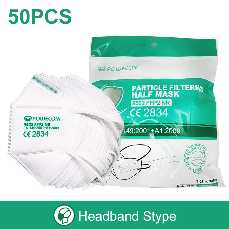 

50PCS FFP2 Filter Face Masks 6 Layer 95% Filtration FFP2 Mask Anti-Pollution Non-Disposable Protective mask Dust Safety Cover
