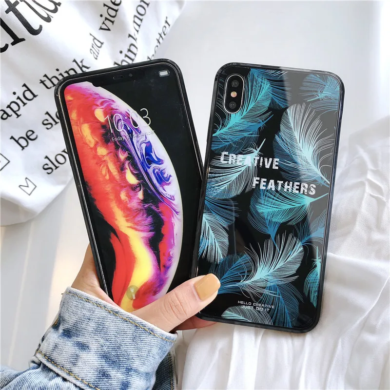 Full Cover Glass Case For iPhone XS Max XR X Colorful Painted Edge Phone Cases 7 6 6S 8 Plus Solid Back |
