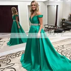 Женское атласное платье с открытыми плечами Kosena, длинное вечернее платье трапециевидной формы охотничьей и зеленой принцессы с бисером