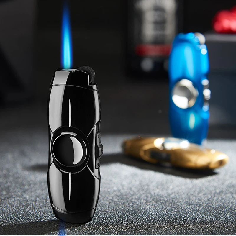 

Metal Fidget Spinner Gas Lighter Windproof Blue Flame Flint Lighters Smoking Accessories Inflatable Jet Butane Cigarette Lighter