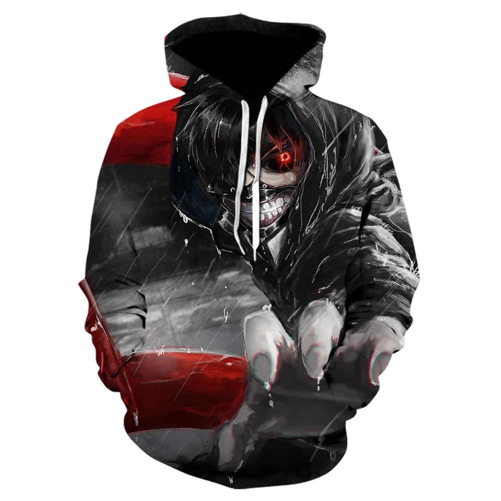 Мужская толстовка с капюшоном Tokyo Ghoul объемный принт аниме Kaneki Ken уличная одежда