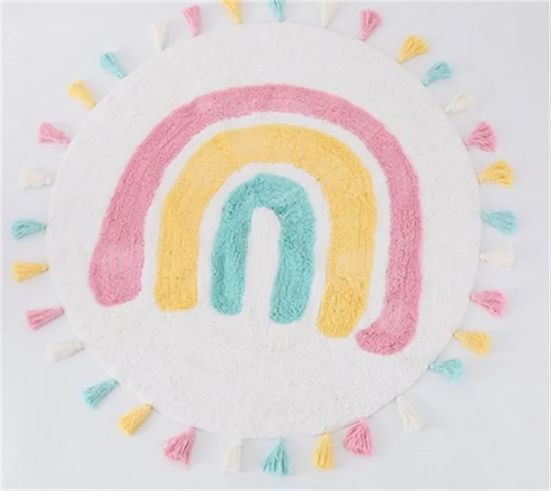 rainbow tassel rugs kids room floor carpet thick girl boy room rugs anti slip mat bedroom bedside children game crawling mat free global shipping