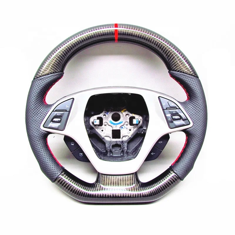 

CUSTOM CARBON FIBER RACING CAR STEERING WHEEL FOR Chevy Chevrolet Camaro Corvette C7 Z06 Thick Red Ring Steering