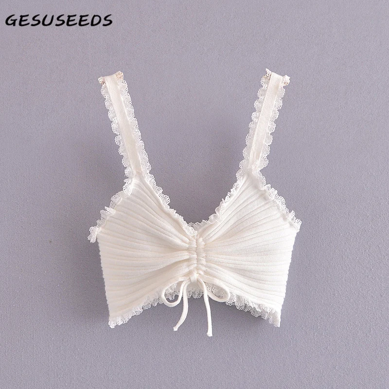 

Sexy v neck top women knitted tank top summer sleeveless tops korean solid crop tops lace backless top white pink tank tops cute