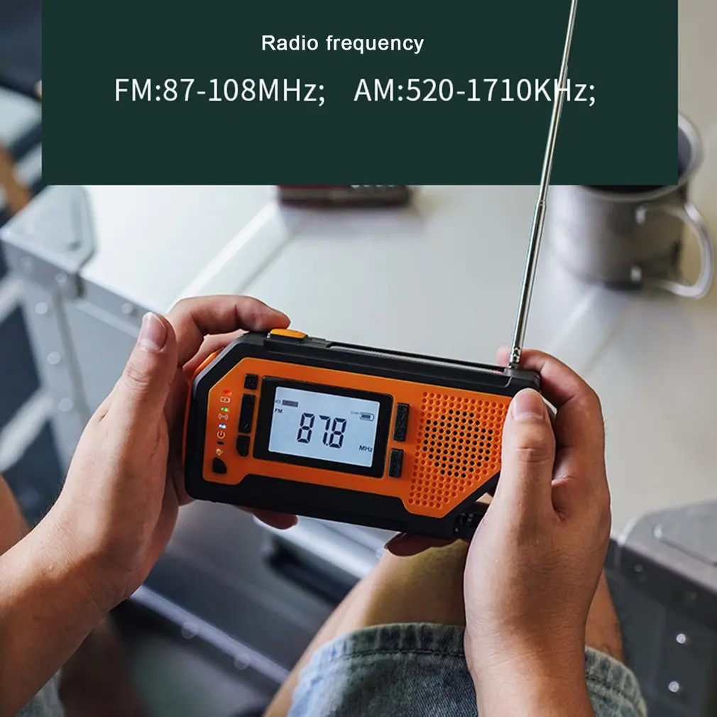 spesifikasi Radio Darurat Tenaga Surya Darurat Hurricane Survival Dengan Senter LED, Lampu Baca, Pengisi Daya Ponsel 2000MAh, Peringatan SOS
