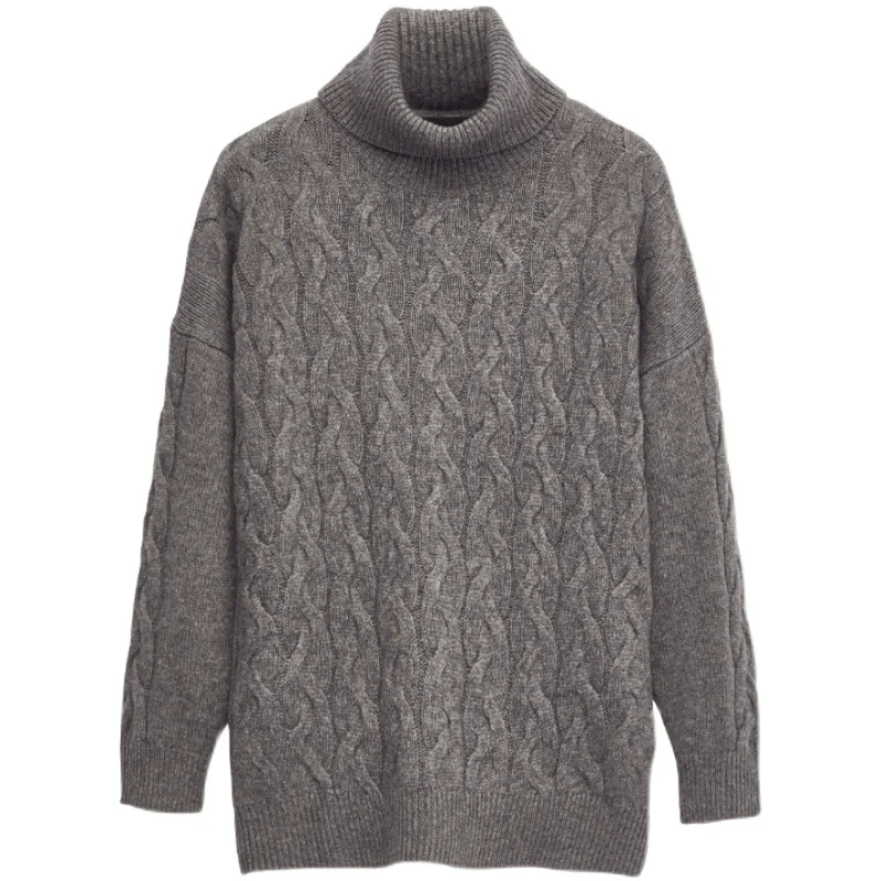 

Retro Twisted Flower Front Short Back Long Twist Turtleneck Sweater Fashion All-match Pullover Sweater