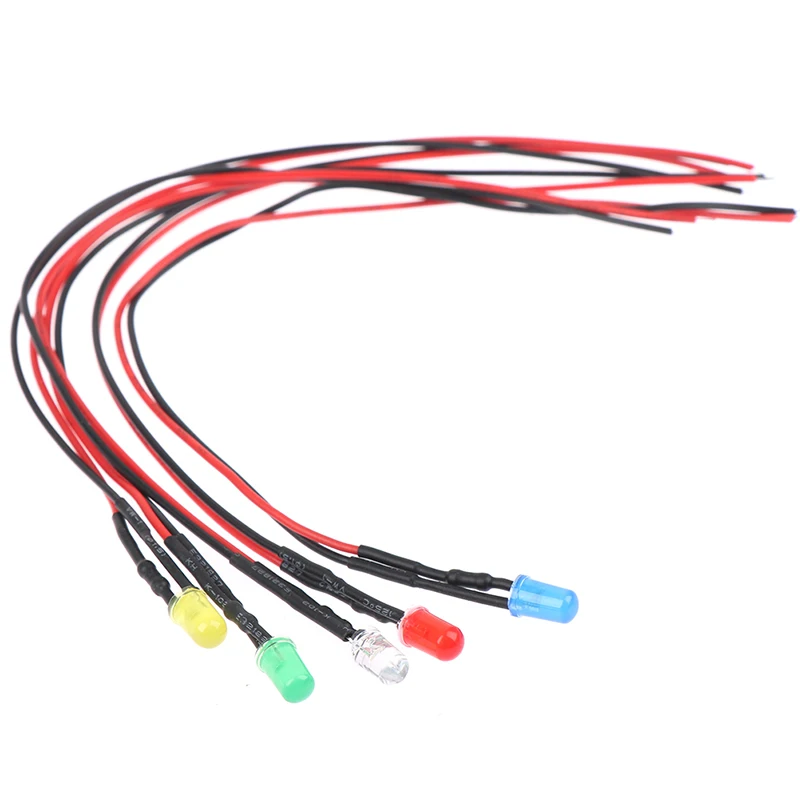 5X Min F3 3mm 20cm Pre Wired LED Round Light Lamp Bulb Chip Beads Cable DC White Warm Red Green Blue Yellow Emitting Diodes | Автомобили и