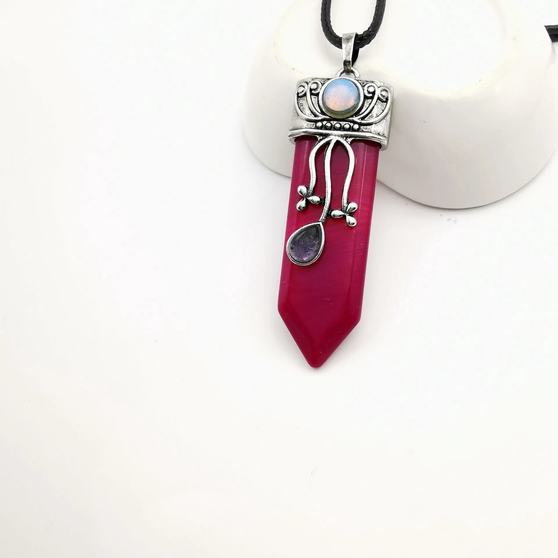 Reiki Natural Gem Stone Sword Pendants Pendulums Labradorite Pink Quartz Lapis Lazuli Black Obsidian Tiger Eye Jewelry 1PCS - Окраска металла: 7